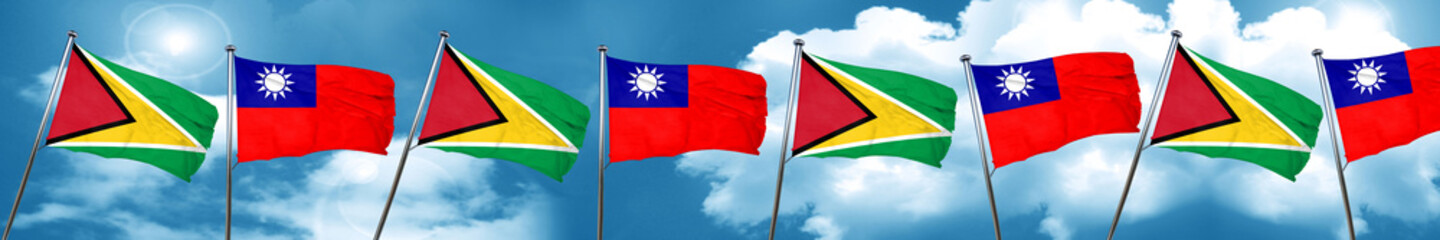 Guyana flag with Taiwan flag, 3D rendering