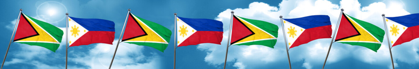 Guyana flag with Philippines flag, 3D rendering