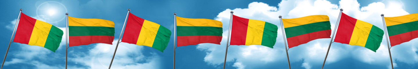Guinea flag with Lithuania flag, 3D rendering