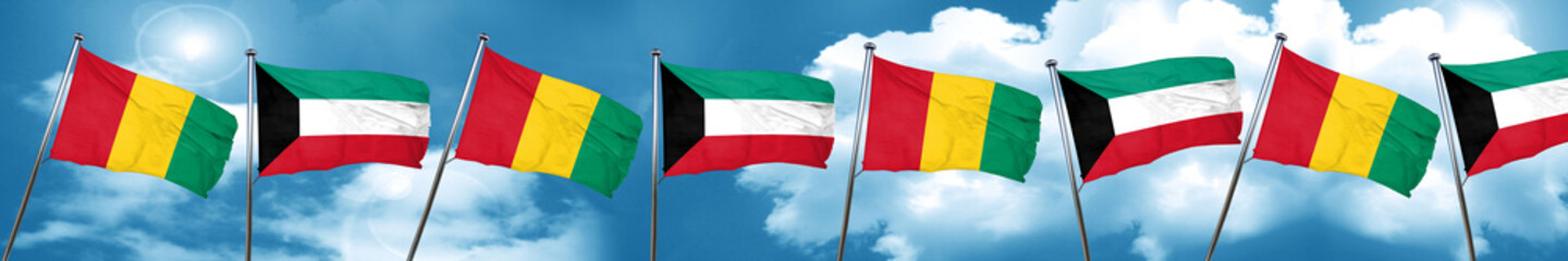 Guinea flag with Kuwait flag, 3D rendering