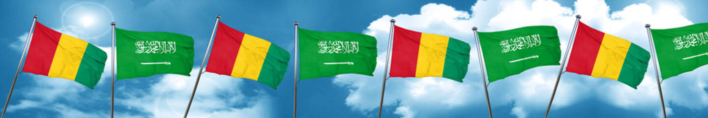 Guinea flag with Saudi Arabia flag, 3D rendering