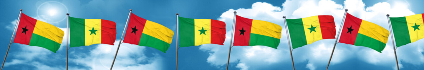 Guinea bissau flag with Senegal flag, 3D rendering