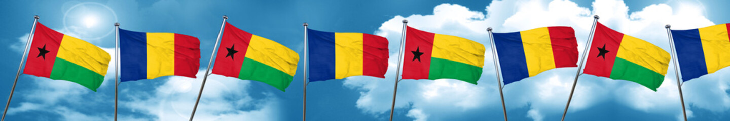 Guinea bissau flag with Romania flag, 3D rendering