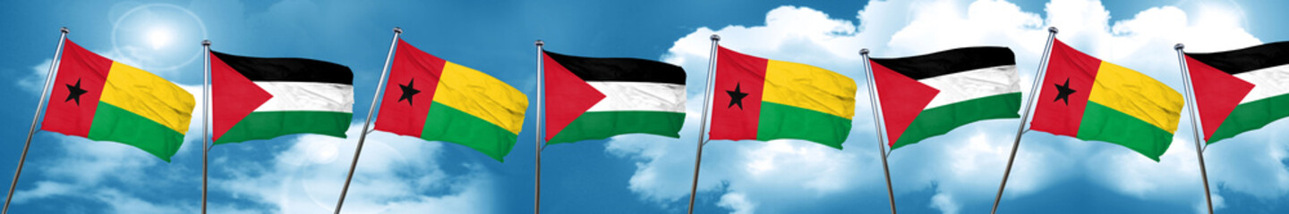 Guinea bissau flag with Palestine flag, 3D rendering