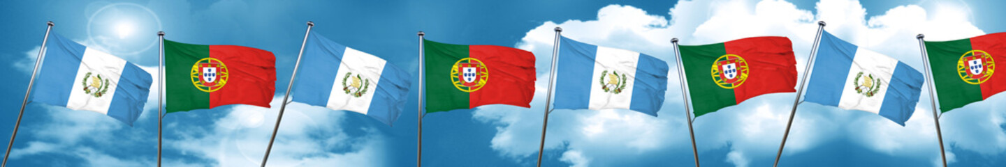 Naklejka na ściany i meble guatemala flag with Portugal flag, 3D rendering