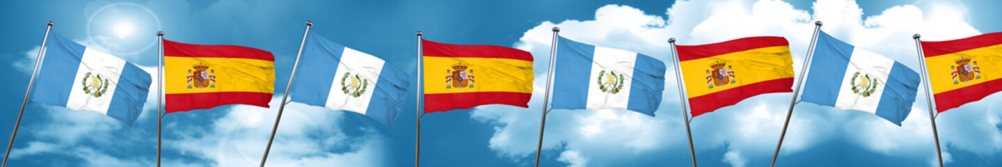 Fototapeta na wymiar guatemala flag with Spain flag, 3D rendering