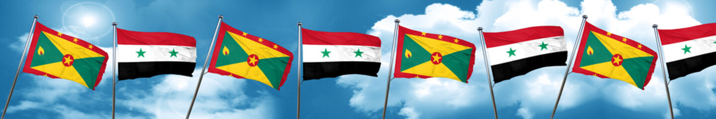 Grenada flag with Syria flag, 3D rendering