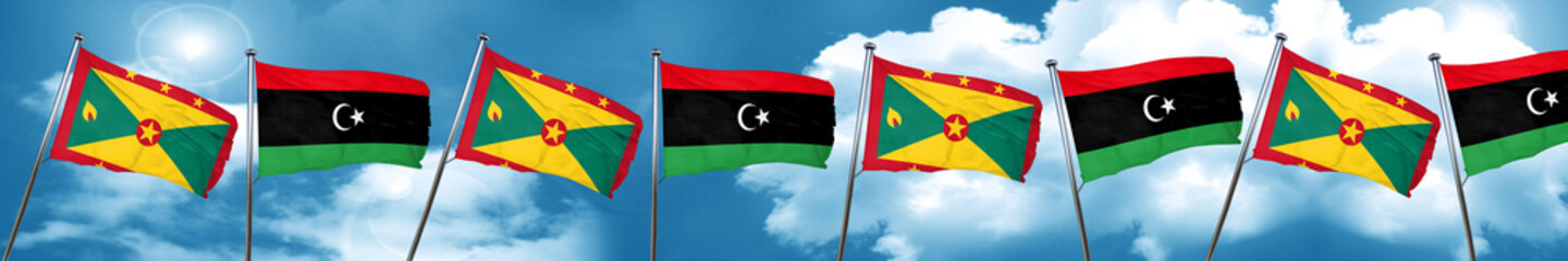 Grenada flag with Libya flag, 3D rendering