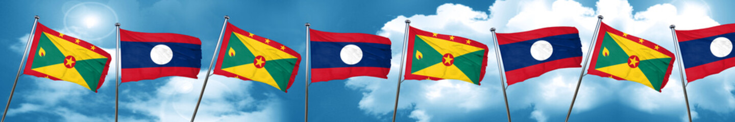Grenada flag with Laos flag, 3D rendering