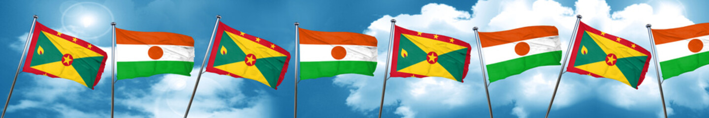 Grenada flag with Niger flag, 3D rendering