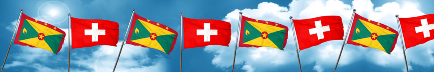 Grenada flag with Switzerland flag, 3D rendering