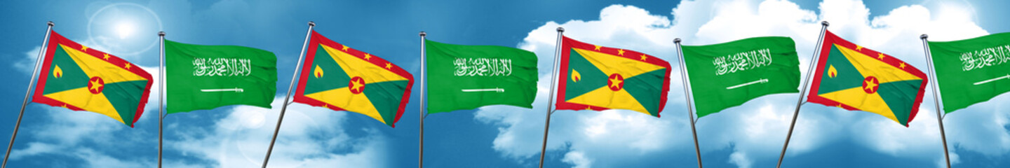 Grenada flag with Saudi Arabia flag, 3D rendering