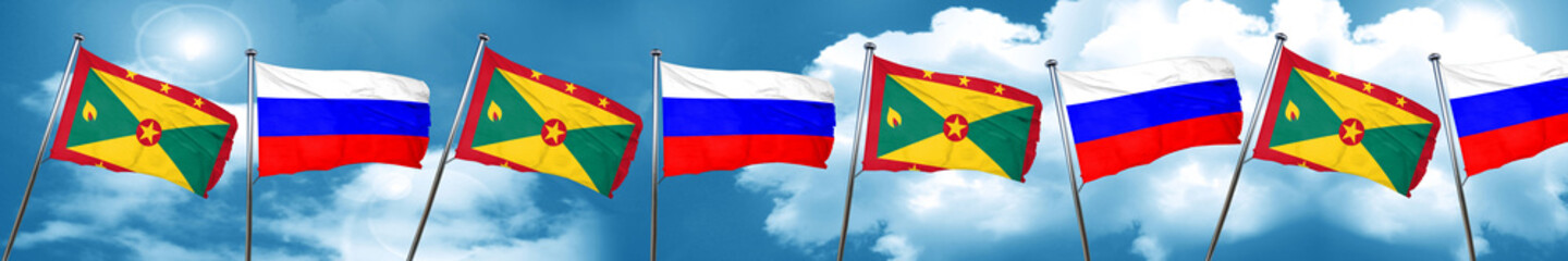 Grenada flag with Russia flag, 3D rendering