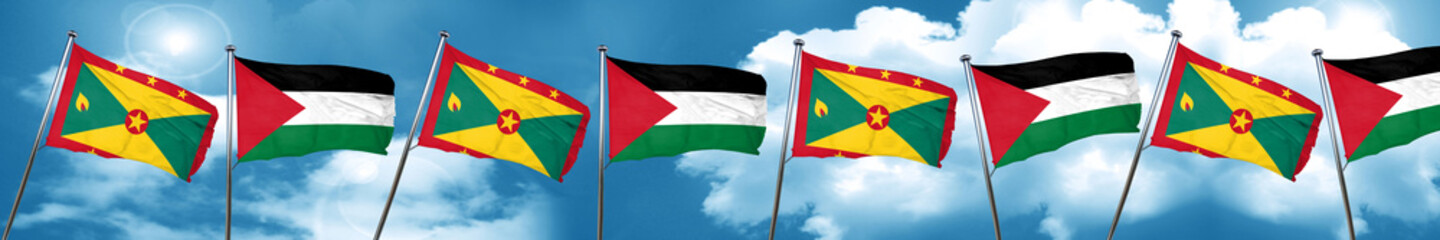 Grenada flag with Palestine flag, 3D rendering