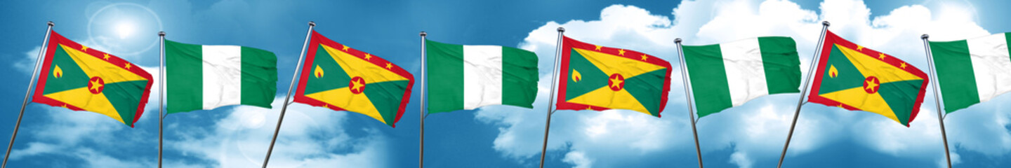 Grenada flag with Nigeria flag, 3D rendering