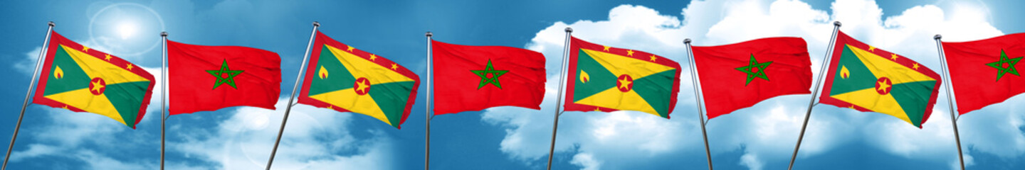 Grenada flag with Morocco flag, 3D rendering