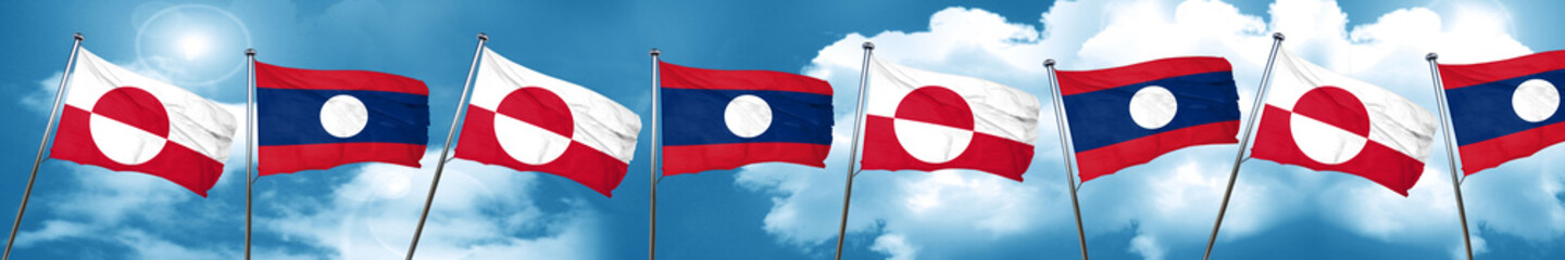 greenland flag with Laos flag, 3D rendering