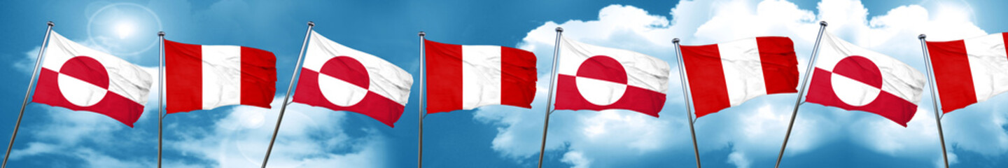 greenland flag with Peru flag, 3D rendering