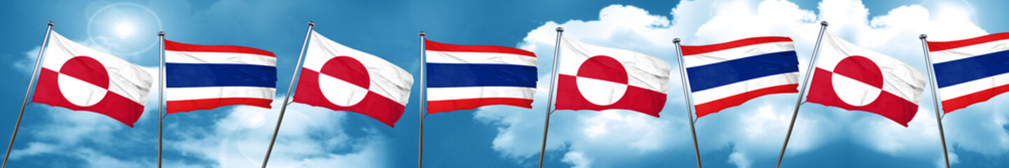 Fototapeta na wymiar greenland flag with Thailand flag, 3D rendering