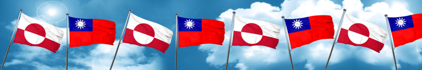 greenland flag with Taiwan flag, 3D rendering