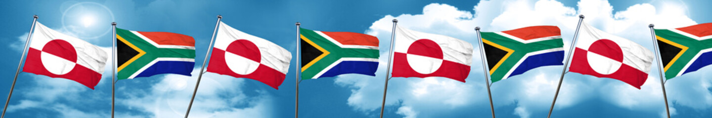 Fototapeta na wymiar greenland flag with South Africa flag, 3D rendering