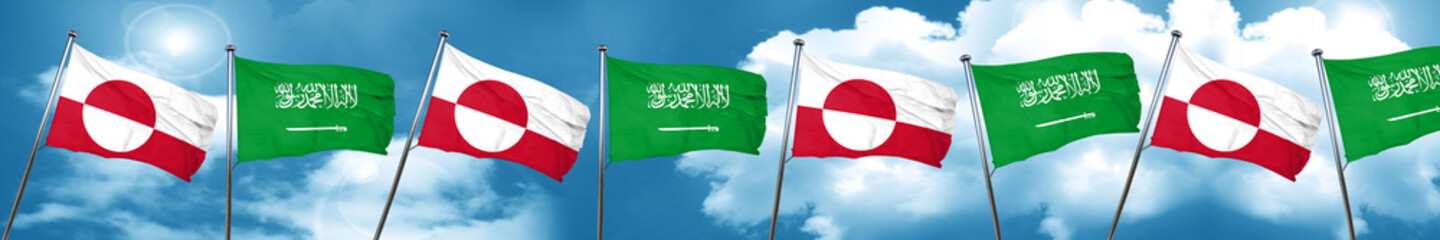 greenland flag with Saudi Arabia flag, 3D rendering