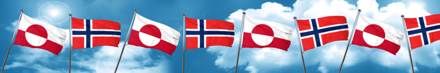 Fototapeta na wymiar greenland flag with Norway flag, 3D rendering