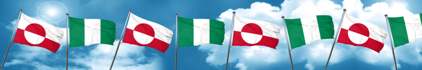 Fototapeta na wymiar greenland flag with Nigeria flag, 3D rendering