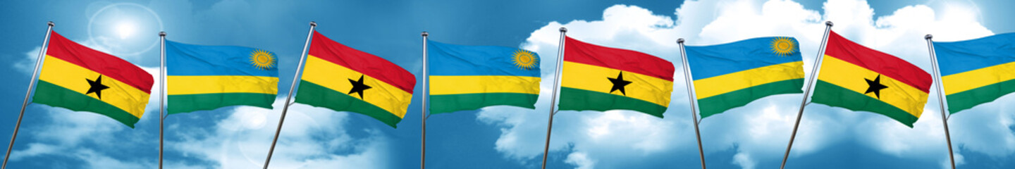 Ghana flag with rwanda flag, 3D rendering