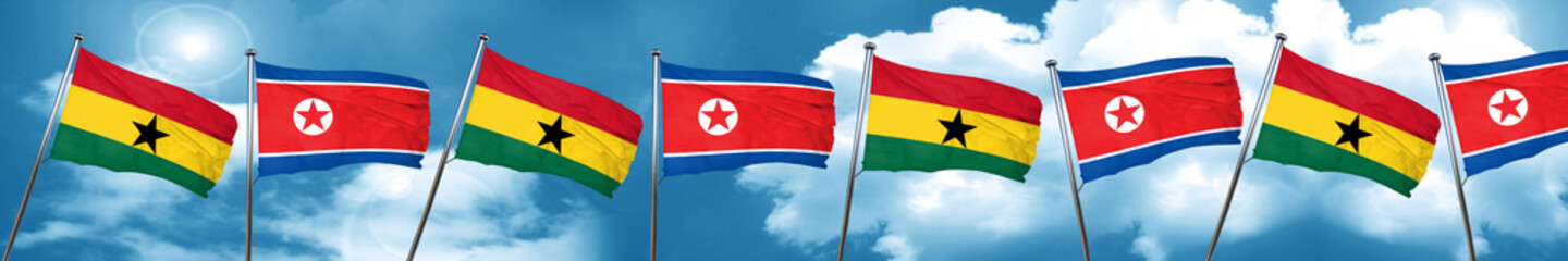 Ghana flag with North Korea flag, 3D rendering