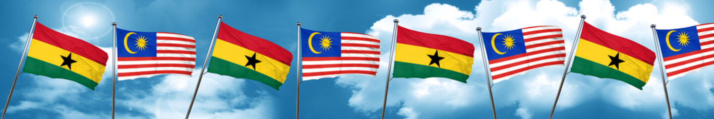 Ghana flag with Malaysia flag, 3D rendering