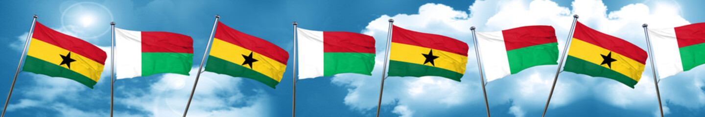 Ghana flag with Madagascar flag, 3D rendering