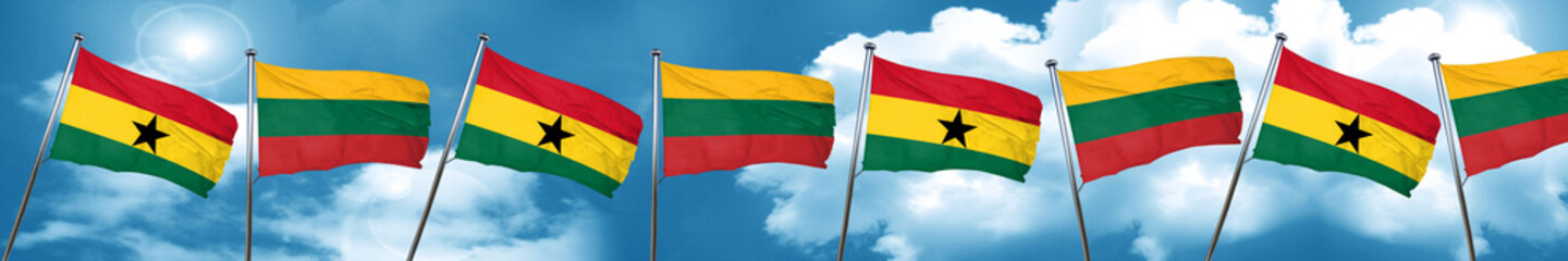 Ghana flag with Lithuania flag, 3D rendering