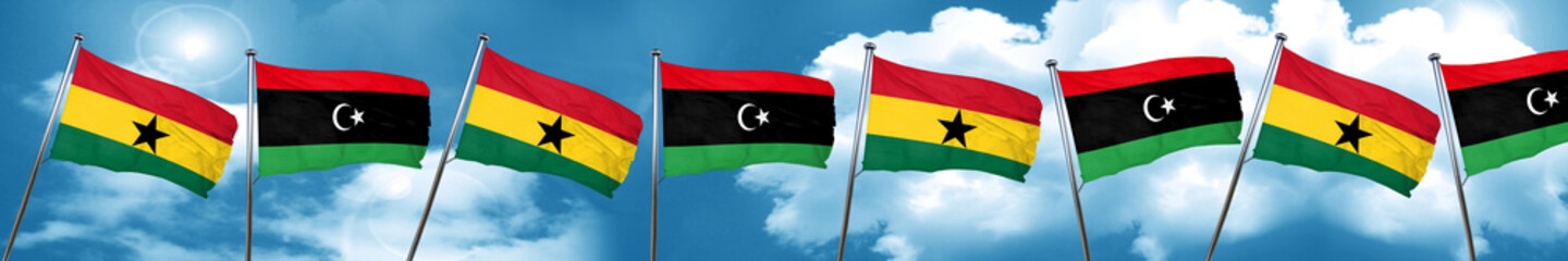 Ghana flag with Libya flag, 3D rendering