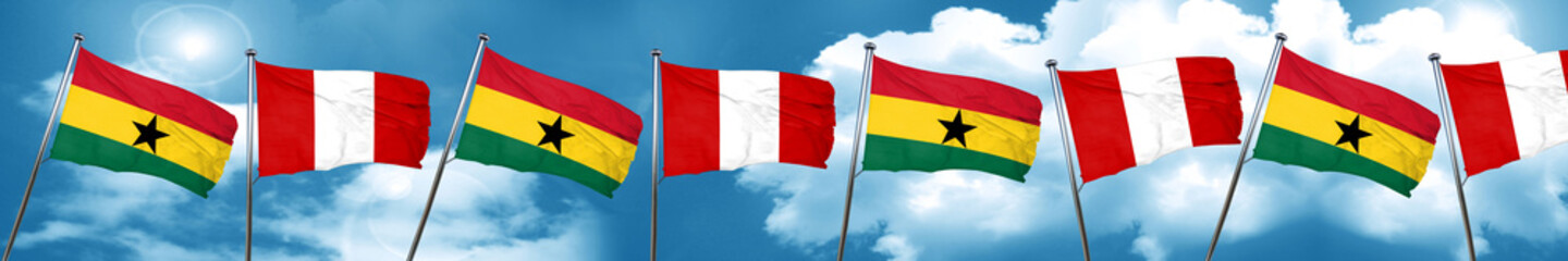 Ghana flag with Peru flag, 3D rendering
