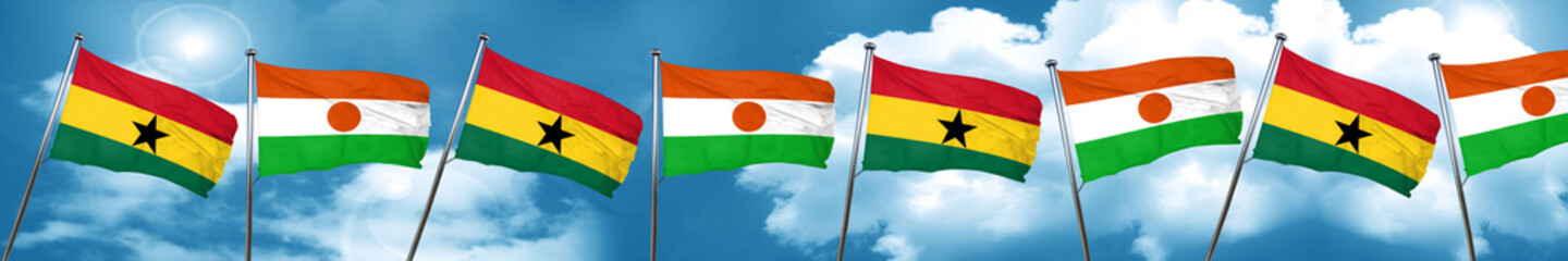 Fototapeta na wymiar Ghana flag with Niger flag, 3D rendering