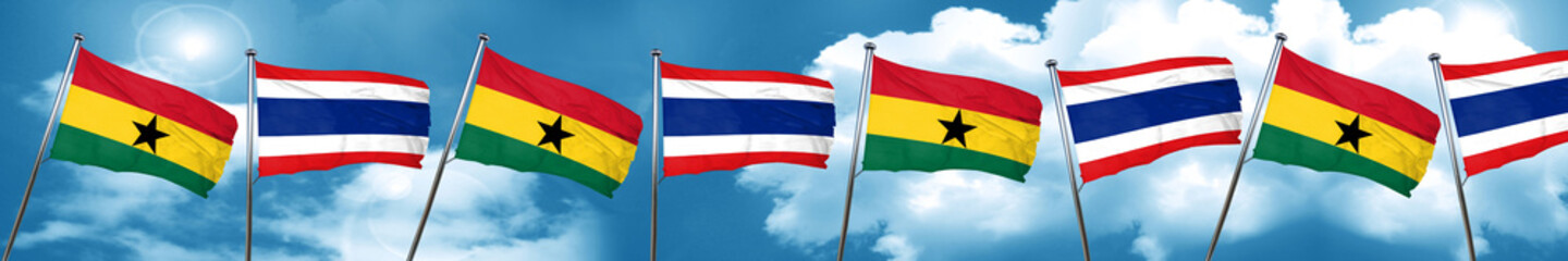 Ghana flag with Thailand flag, 3D rendering