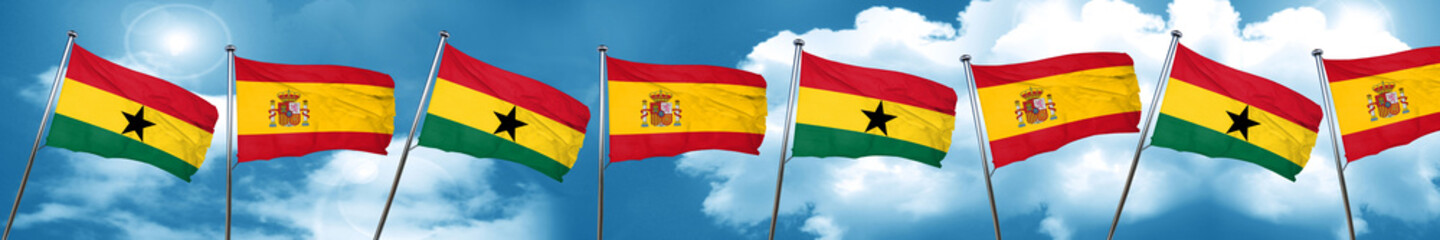 Ghana flag with Spain flag, 3D rendering