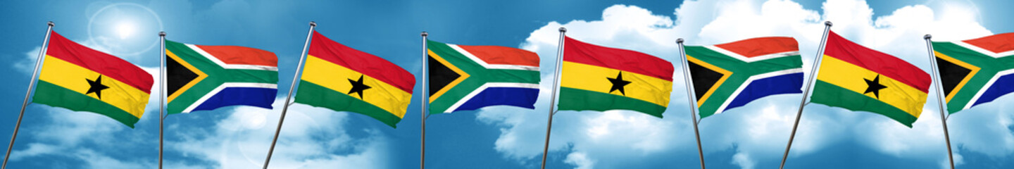 Ghana flag with South Africa flag, 3D rendering