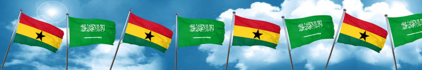 Ghana flag with Saudi Arabia flag, 3D rendering