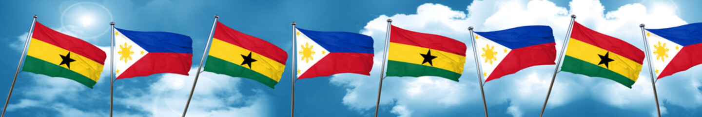 Ghana flag with Philippines flag, 3D rendering
