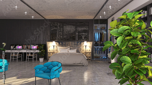 Appartamento, rendering 3d progetto, interni, camera da letto ... Rendering 3d interni