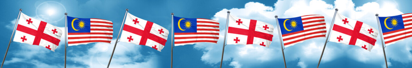 Georgia flag with Malaysia flag, 3D rendering