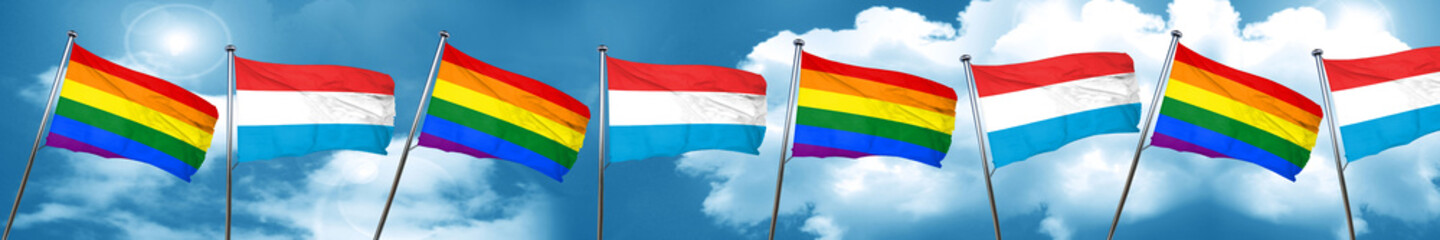 Gay pride flag with Luxembourg flag, 3D rendering