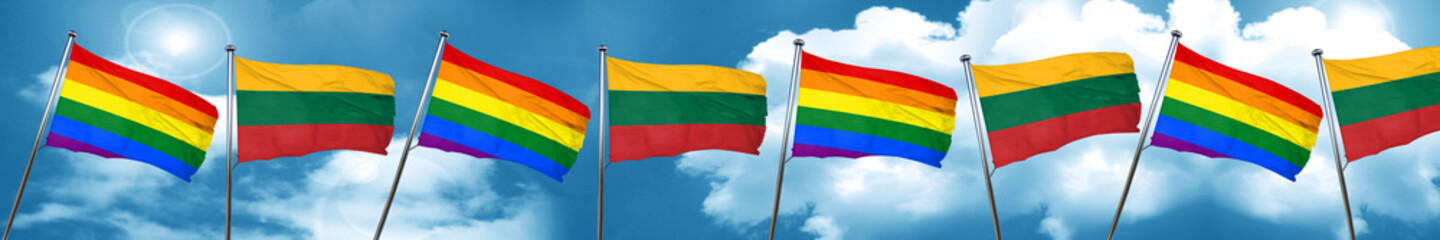 Gay pride flag with Lithuania flag, 3D rendering