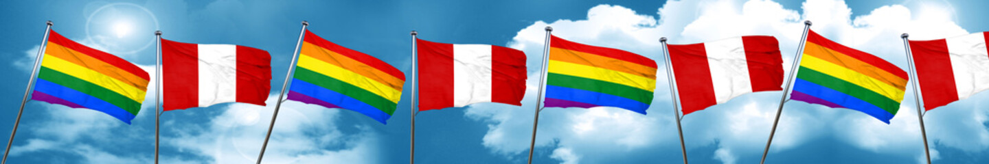 Gay pride flag with Peru flag, 3D rendering