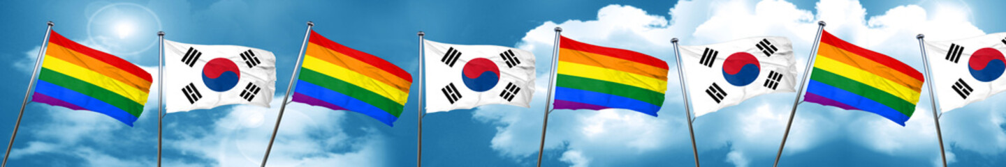 Gay pride flag with South Korea flag, 3D rendering