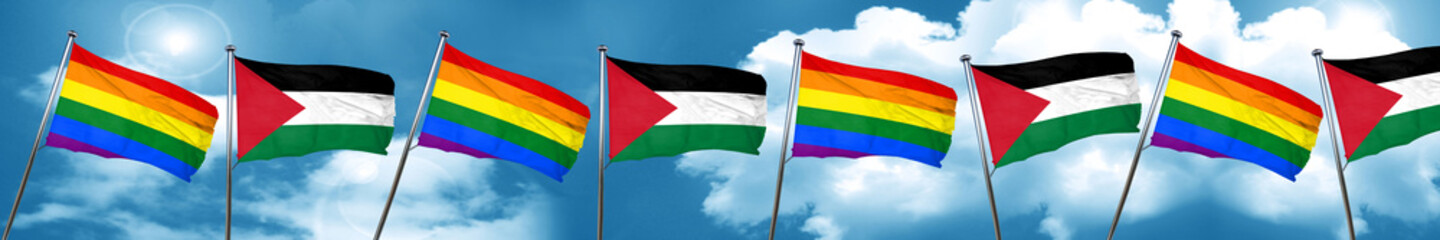 Gay pride flag with Palestine flag, 3D rendering