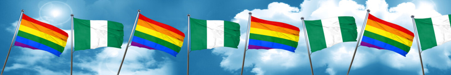 Gay pride flag with Nigeria flag, 3D rendering