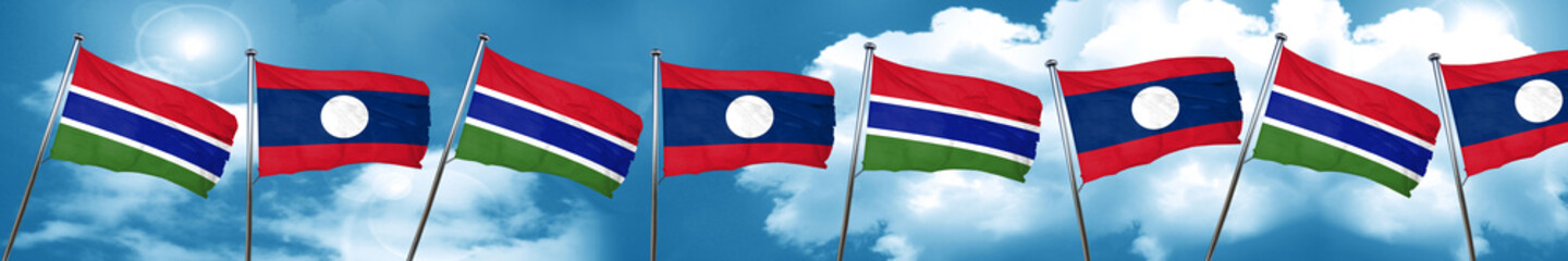 Gambia flag with Laos flag, 3D rendering